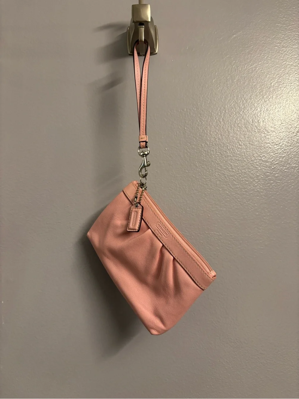 Coach Pink Leather Wristlet Pouch with Strap